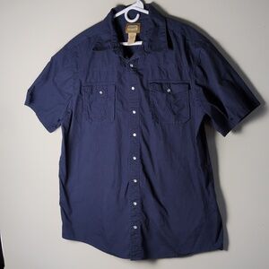 C.E. Schmidt Work Short Sleeve Western Pearl Snap Shirt Blue Size XLT